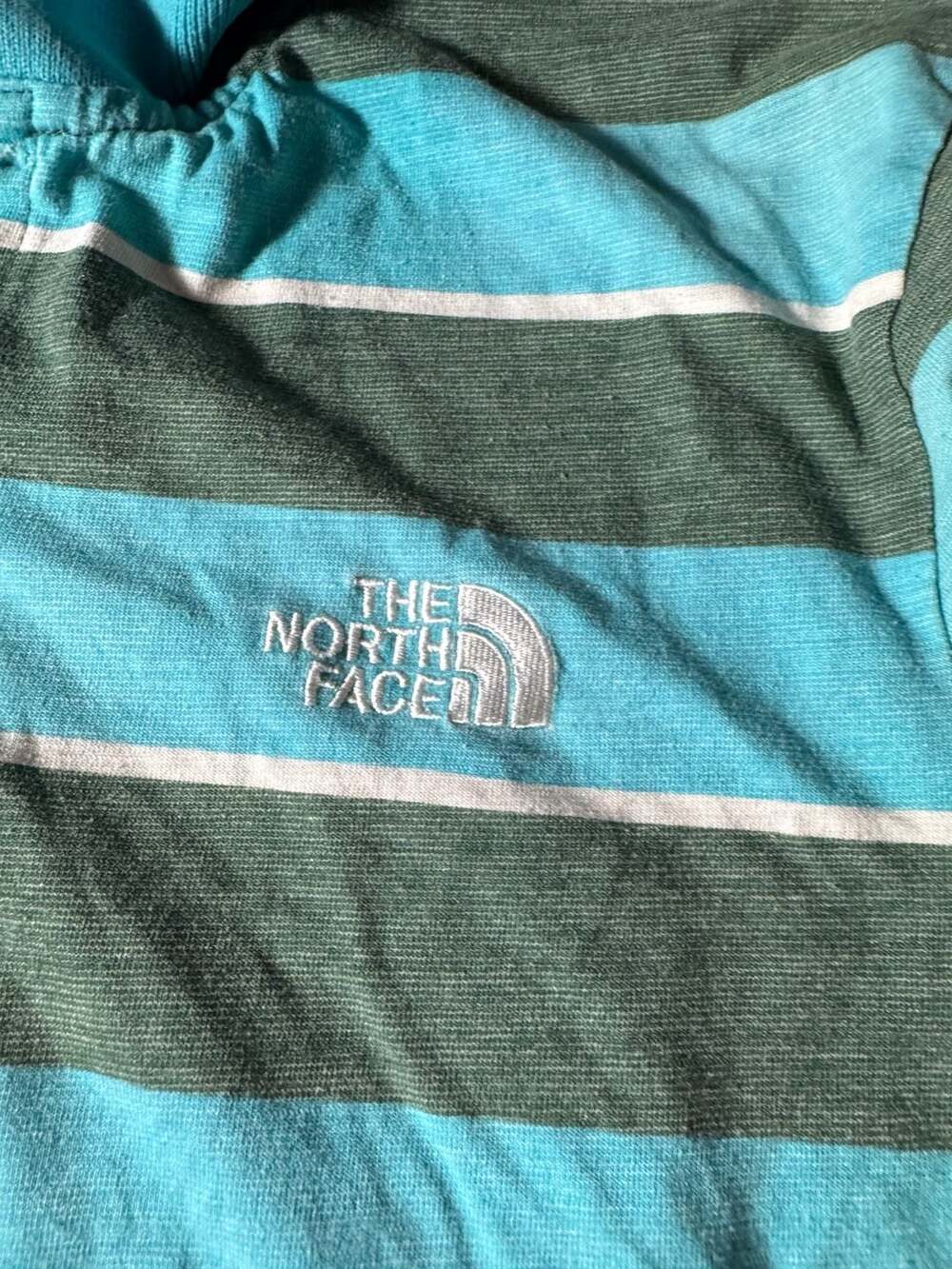 The North Face Green and Blue Striped Short Sleeve Polo Shirt Size L - Picture 2 of 8